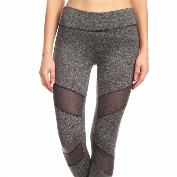 Pants - Gray & Black Mesh Detail Leggings S M L
